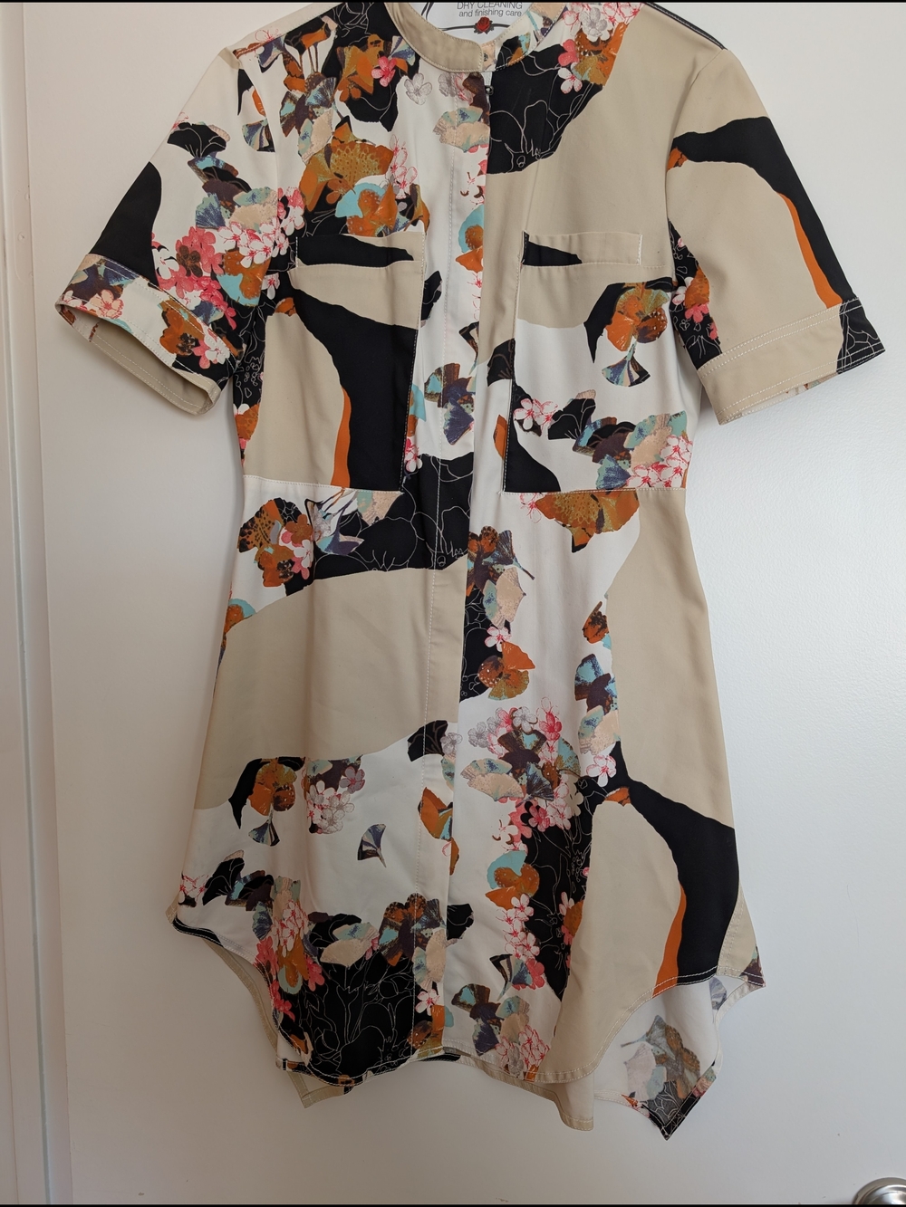 Floral Patchwork Midi Dress in Beige and Black